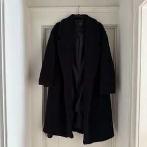 Classic Navy Teddy Coat Long Faux Shearling Jacket